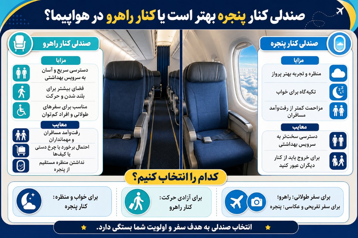 صندلی کنار پنجره بهتر است یا کنار راهرو